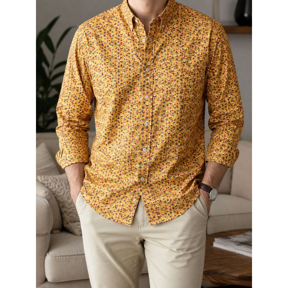 Daniel Cremieux Premium Denim Leaf Print Button Shirt Men L